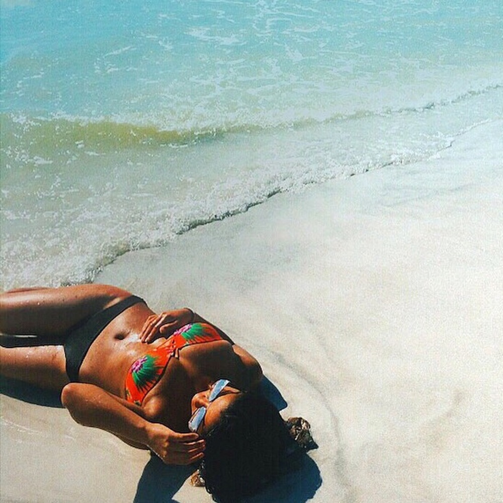 Strapless Orange Floral Bikini Top